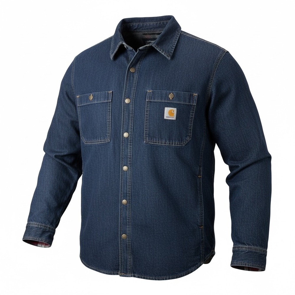 Carhartt Mens Relaxed Fit Denim Fleece Lined Snap-Front Shirt Jac TJ5605-M XL
